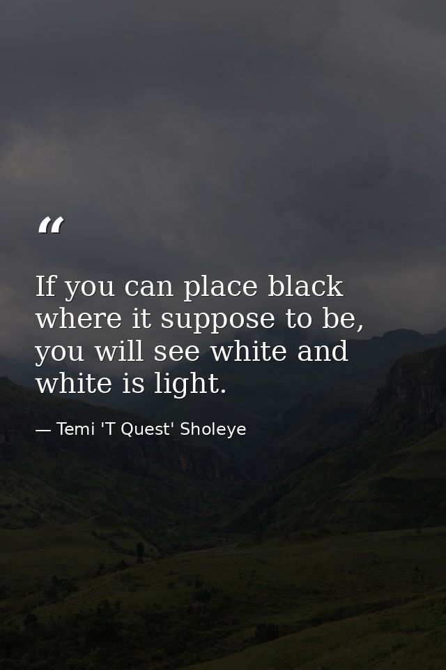 If you can place black where it suppose to be, you will see white and white is light. — Temi 'T Quest' Sholeye