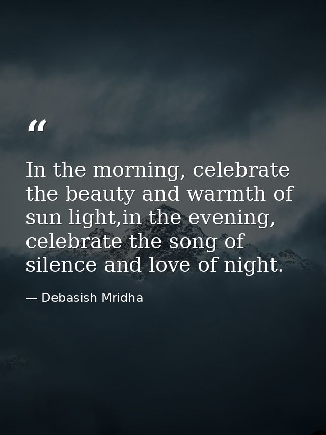 In the morning, celebrate the beauty and warmth of sun light,in the evening, celebrate the song of silence and love of n — Debasish Mridha