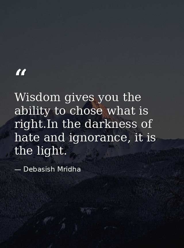 Wisdom gives you the ability to chose what is right.In the darkness of hate and ignorance, it is the light. — Debasish Mridha