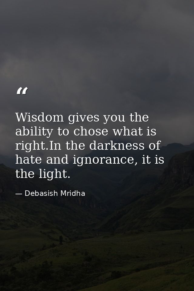 Wisdom gives you the ability to chose what is right.In the darkness of hate and ignorance, it is the light. — Debasish Mridha