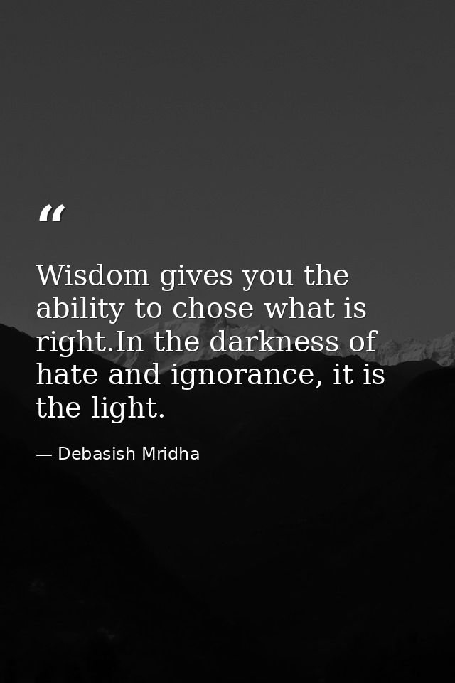 Wisdom gives you the ability to chose what is right.In the darkness of hate and ignorance, it is the light. — Debasish Mridha