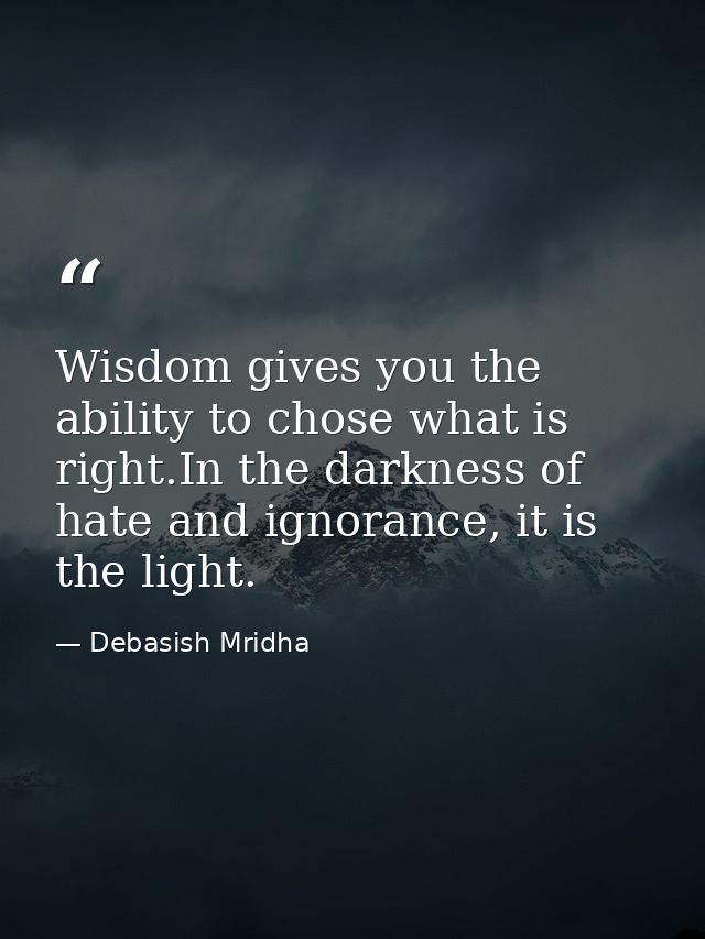 Wisdom gives you the ability to chose what is right.In the darkness of hate and ignorance, it is the light. — Debasish Mridha