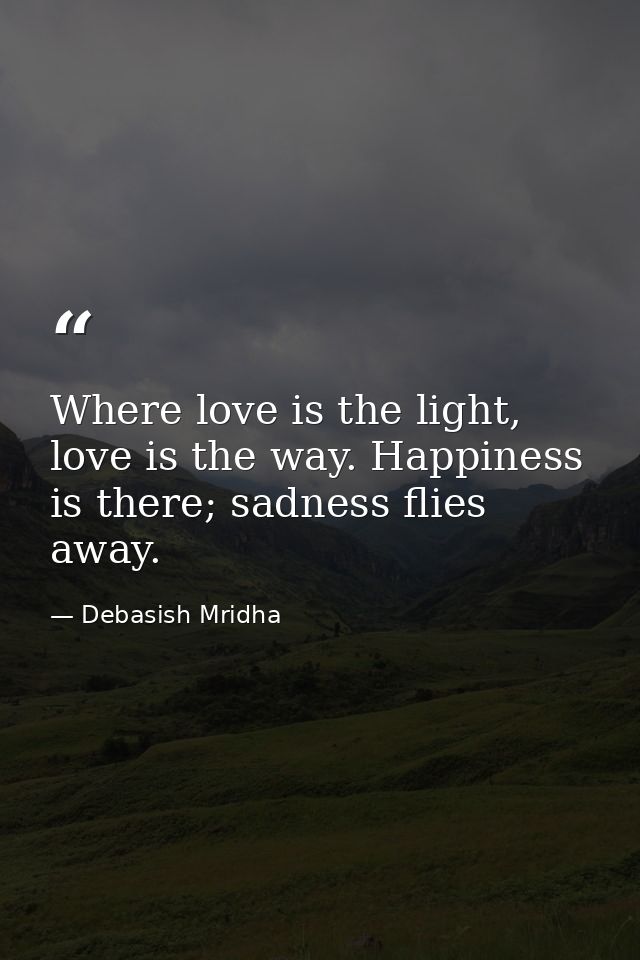 Where love is the light, love is the way. Happiness is there; sadness flies away. — Debasish Mridha
