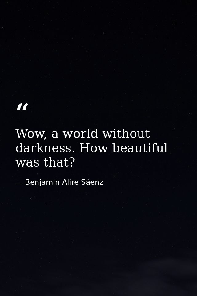 Wow, a world without darkness. How beautiful was that? — Benjamin Alire Sáenz