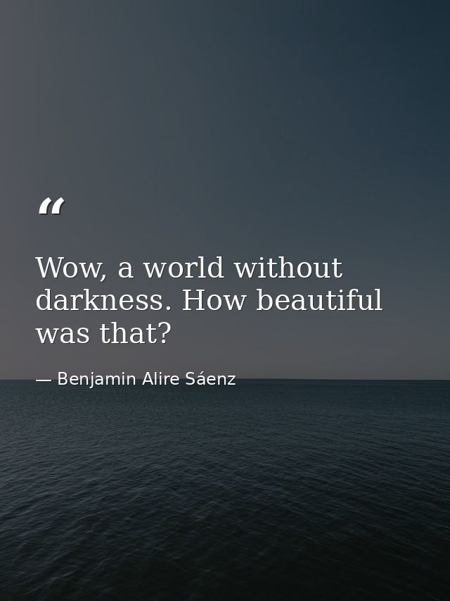 Wow, a world without darkness. How beautiful was that? — Benjamin Alire Sáenz