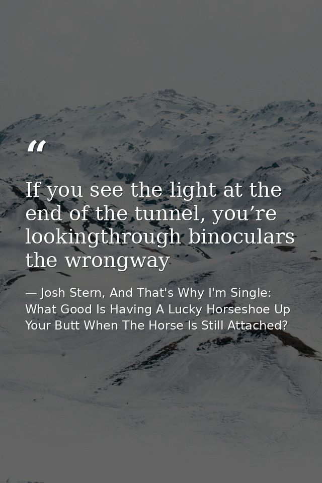 If you see the light at the end of the tunnel, you’re lookingthrough binoculars the wrongway — Josh Stern, And That's Why I'm Single: What Good Is Having A Lucky Horseshoe Up Your Butt When The Horse Is Still Attached?