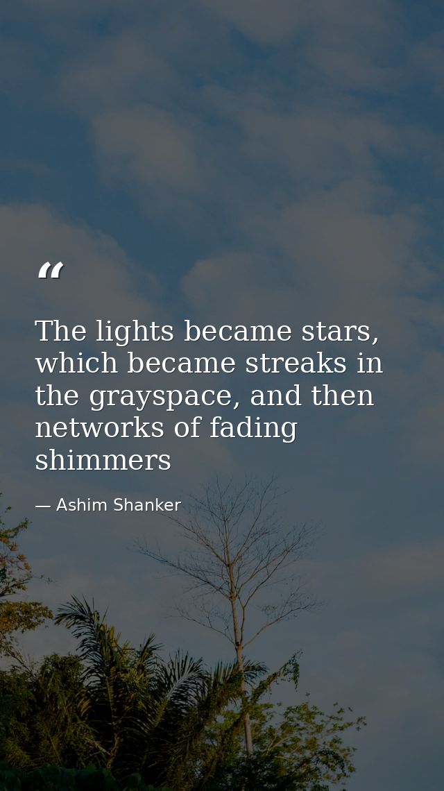 The lights became stars, which became streaks in the grayspace, and then networks of fading shimmers — Ashim Shanker