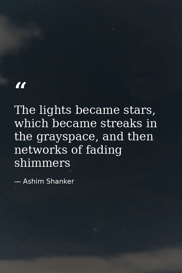 The lights became stars, which became streaks in the grayspace, and then networks of fading shimmers — Ashim Shanker