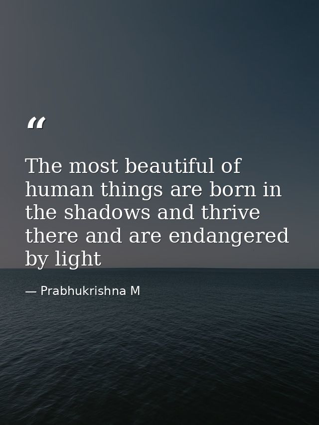 The most beautiful of human things are born in the shadows and thrive there and are endangered by light — Prabhukrishna M