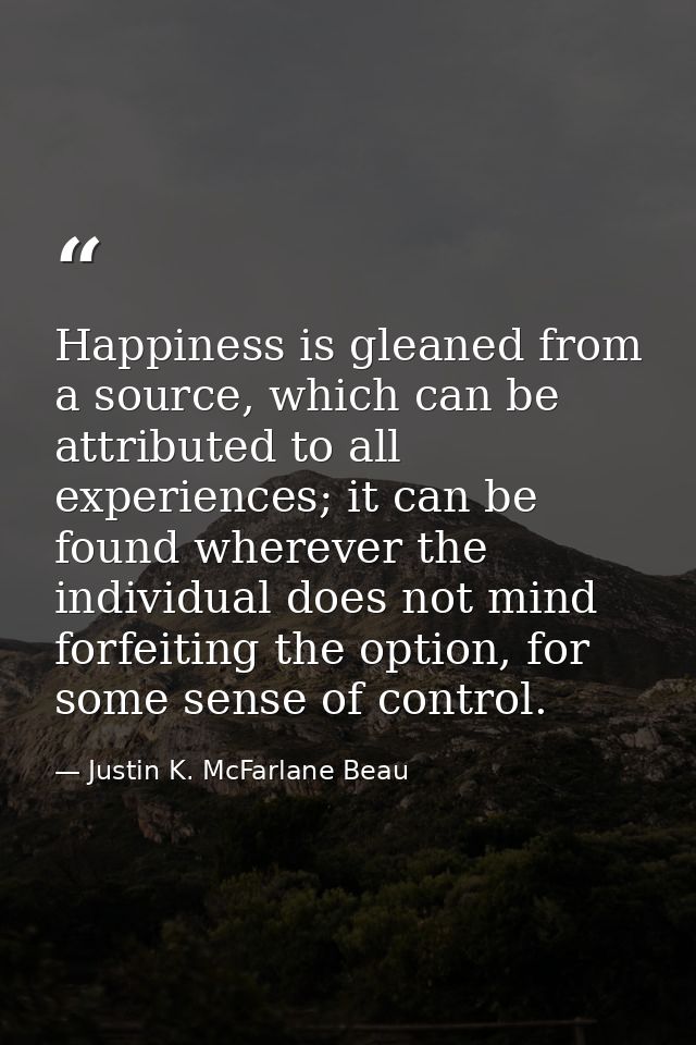 Happiness is gleaned from a source, which can be attributed to all experiences; it can be found wherever the individual  — Justin K. McFarlane Beau