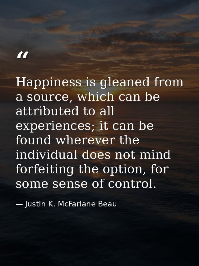 Happiness is gleaned from a source, which can be attributed to all experiences; it can be found wherever the individual  — Justin K. McFarlane Beau