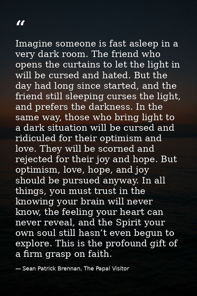 Imagine someone is fast asleep in a very dark room. The friend who opens the curtains to let the light in will be cursed — Sean Patrick Brennan, The Papal Visitor