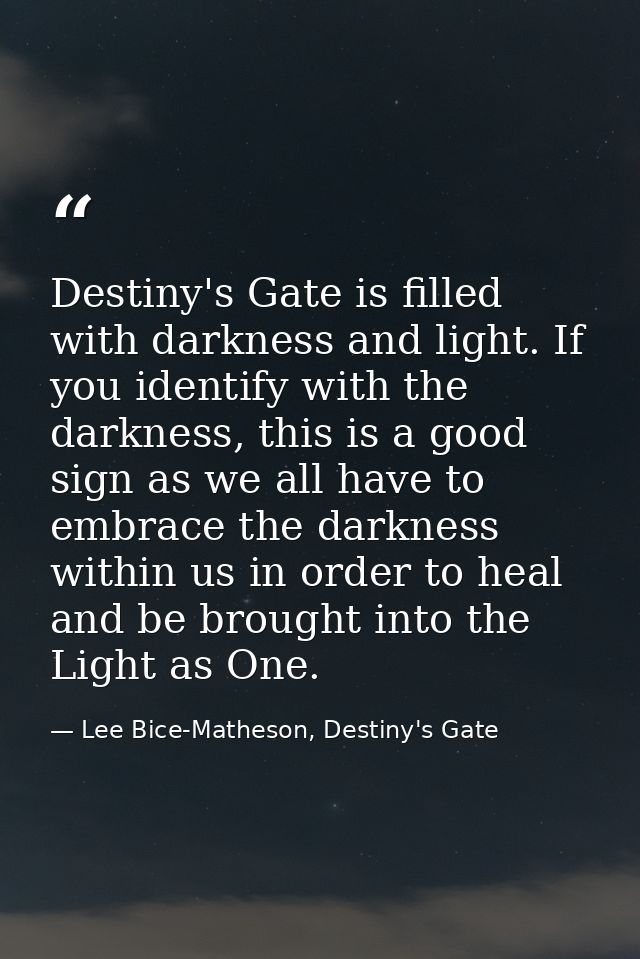 Destiny's Gate is filled with darkness and light. If you identify with the darkness, this is a good sign as we all have  — Lee Bice-Matheson, Destiny's Gate