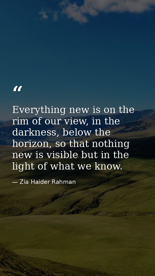 Everything new is on the rim of our view, in the darkness, below the horizon, so that nothing new is visible but in the  — Zia Haider Rahman