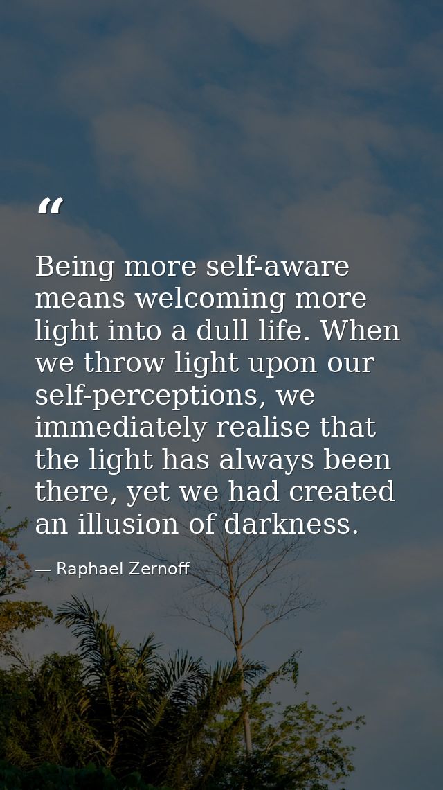 Being more self-aware means welcoming more light into a dull life. When we throw light upon our self-perceptions, we imm — Raphael Zernoff