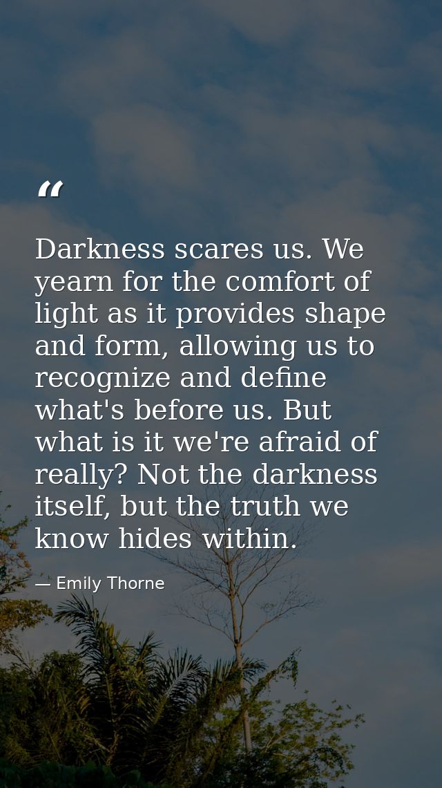 Darkness scares us. We yearn for the comfort of light as it provides shape and form, allowing us to recognize and define — Emily Thorne