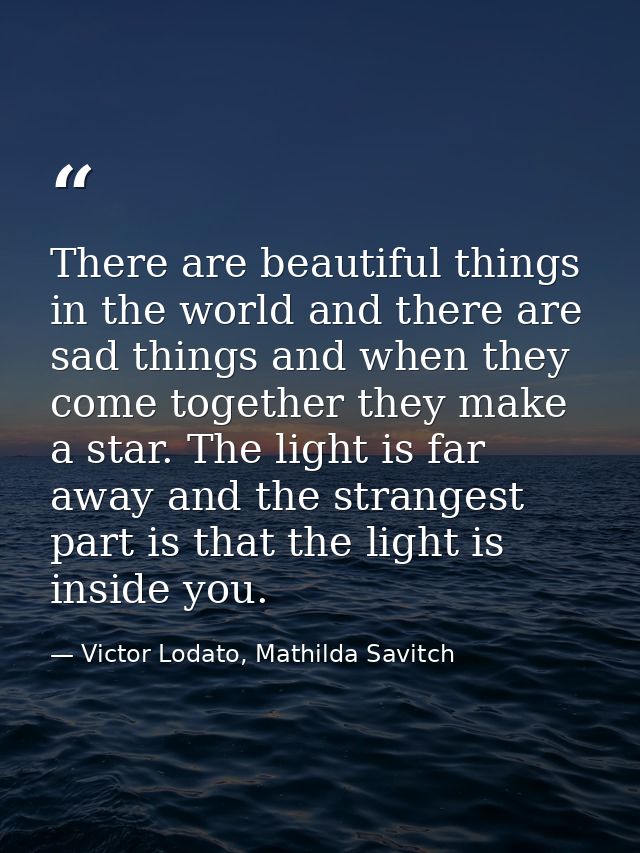 There are beautiful things in the world and there are sad things and when they come together they make a star. The light — Victor Lodato, Mathilda Savitch