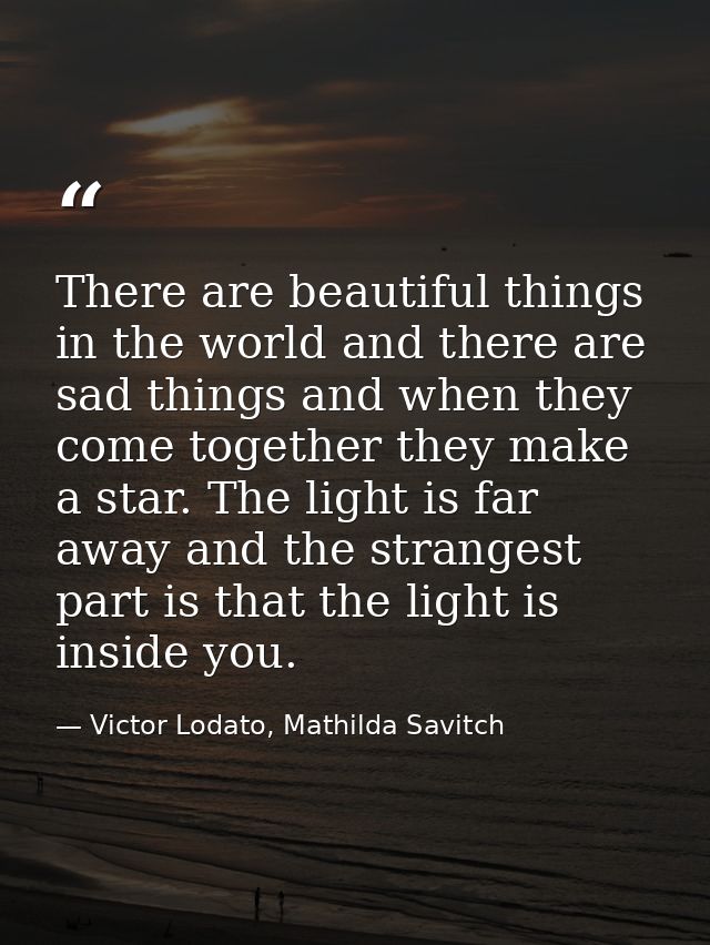 There are beautiful things in the world and there are sad things and when they come together they make a star. The light — Victor Lodato, Mathilda Savitch
