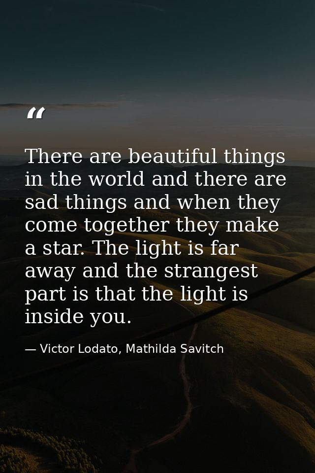 There are beautiful things in the world and there are sad things and when they come together they make a star. The light — Victor Lodato, Mathilda Savitch