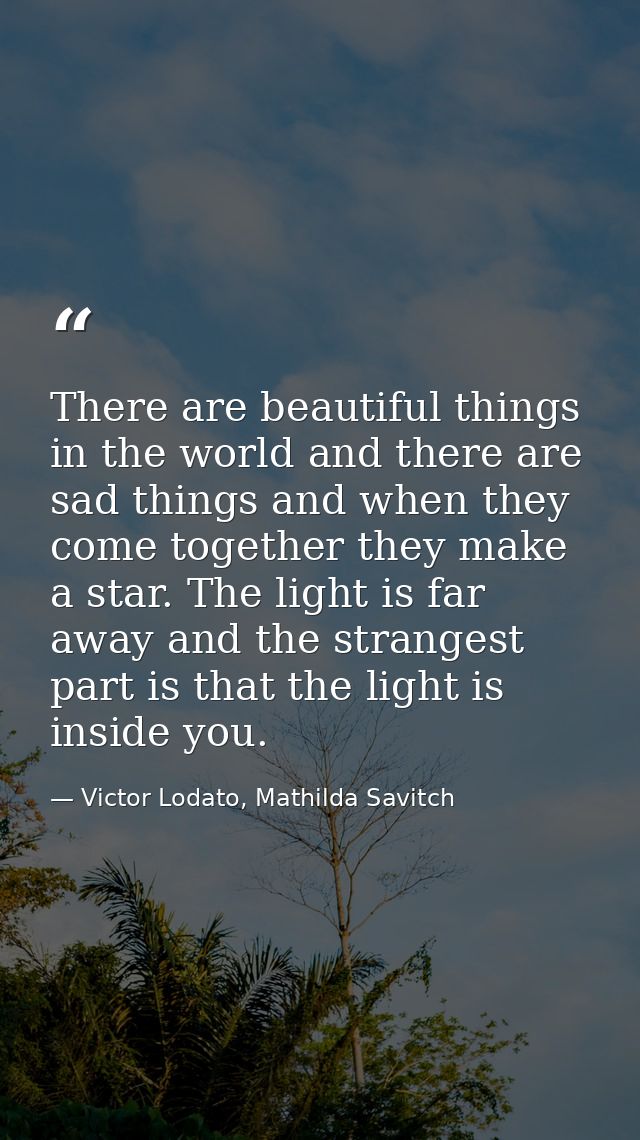 There are beautiful things in the world and there are sad things and when they come together they make a star. The light — Victor Lodato, Mathilda Savitch