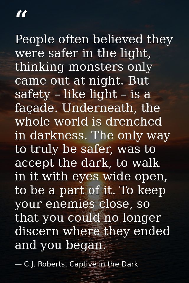 People often believed they were safer in the light, thinking monsters only came out at night. But safety – like light –  — C.J. Roberts, Captive in the Dark