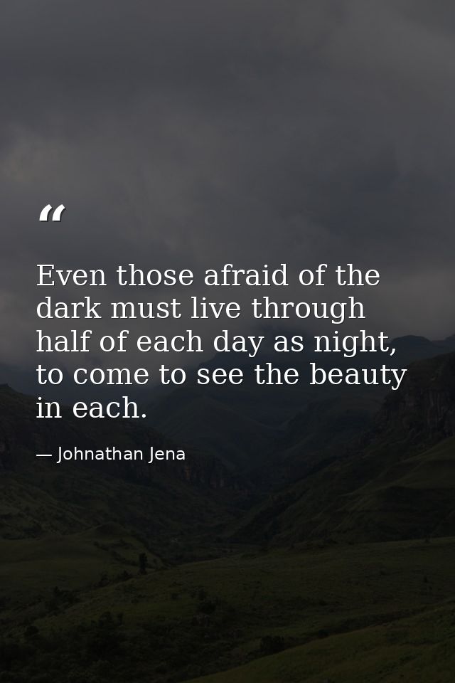 Even those afraid of the dark must live through half of each day as night, to come to see the beauty in each. — Johnathan Jena