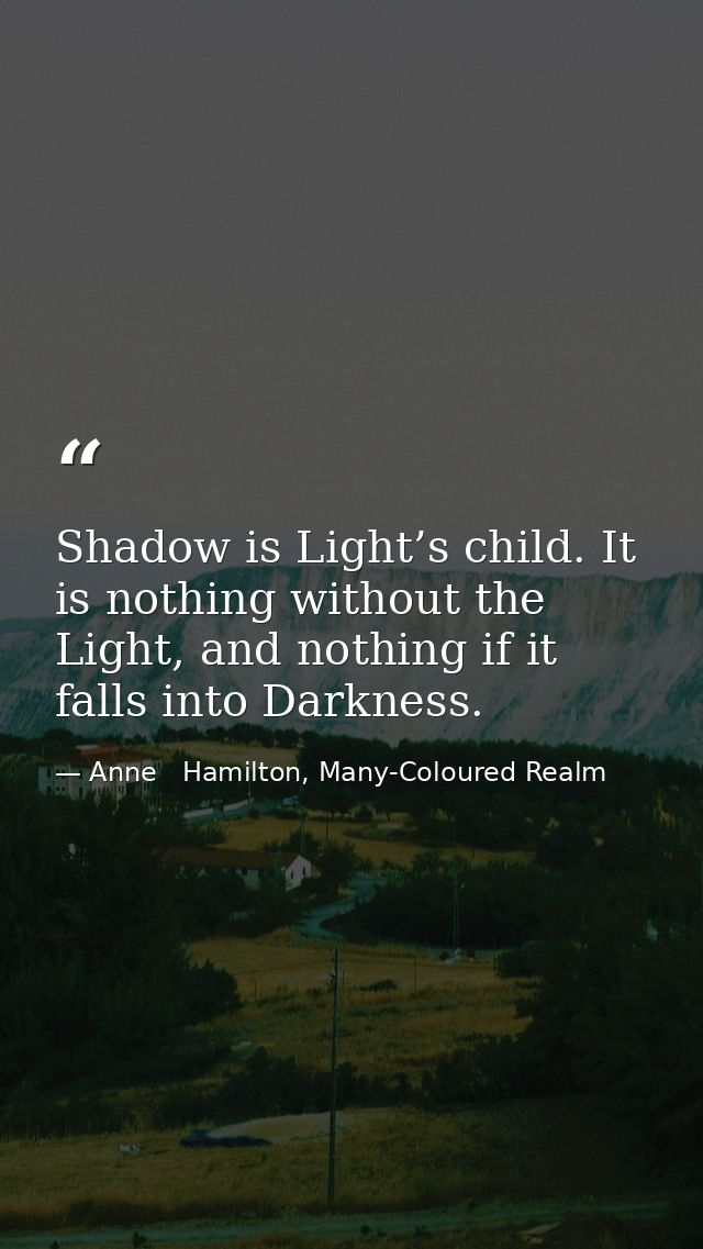 Shadow is Light’s child. It is nothing without the Light, and nothing if it falls into Darkness. — Anne   Hamilton, Many-Coloured Realm