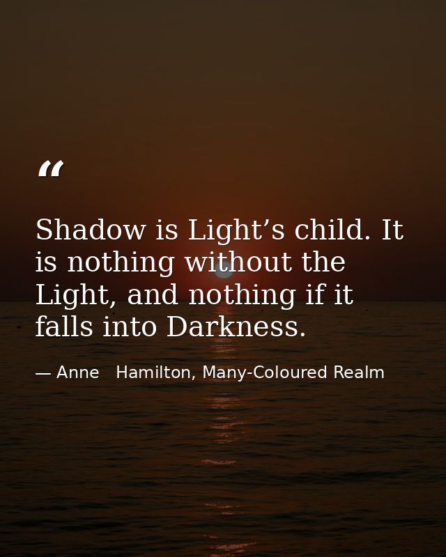 Shadow is Light’s child. It is nothing without the Light, and nothing if it falls into Darkness. — Anne   Hamilton, Many-Coloured Realm