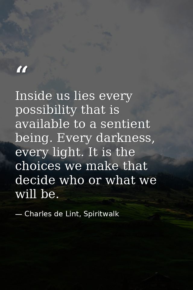 Inside us lies every possibility that is available to a sentient being. Every darkness, every light. It is the choices w — Charles de Lint, Spiritwalk
