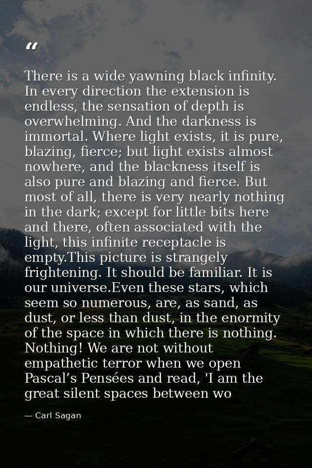 There is a wide yawning black infinity. In every direction the extension is endless, the sensation of depth is overwhelm — Carl Sagan