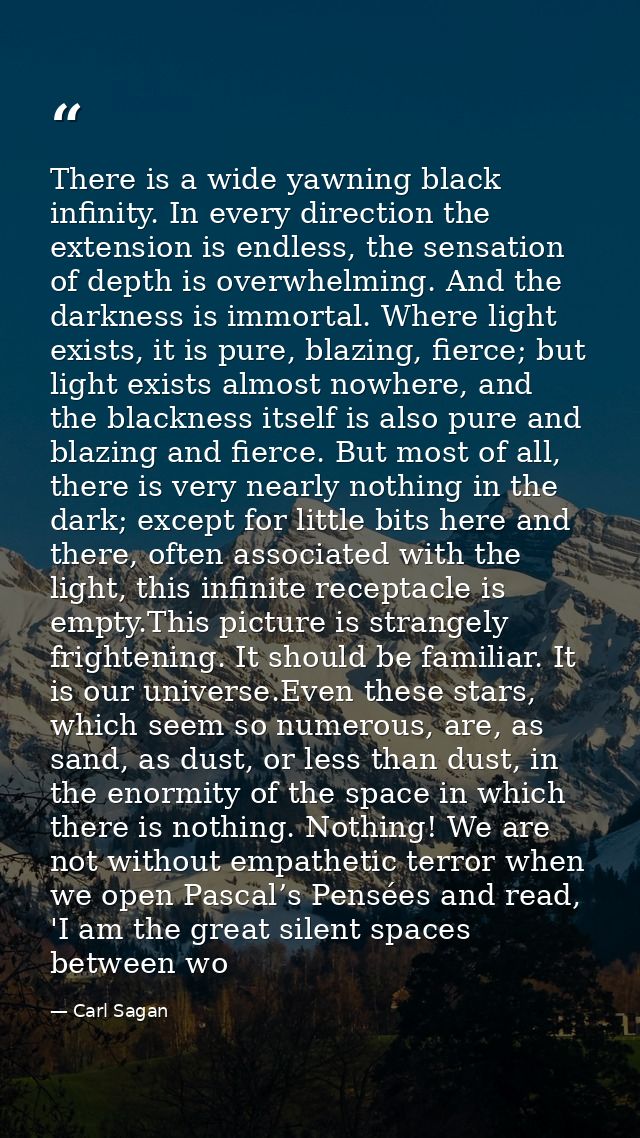 There is a wide yawning black infinity. In every direction the extension is endless, the sensation of depth is overwhelm — Carl Sagan