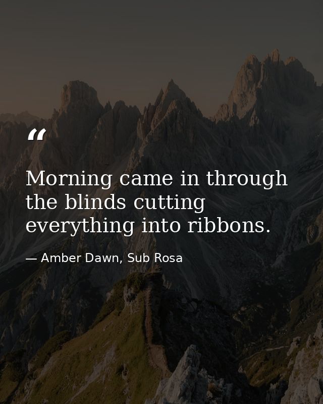 Morning came in through the blinds cutting everything into ribbons. — Amber Dawn, Sub Rosa
