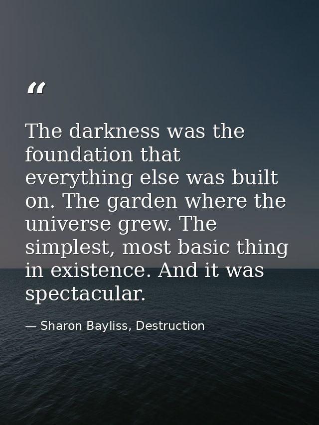 The darkness was the foundation that everything else was built on. The garden where the universe grew. The simplest, mos — Sharon Bayliss, Destruction