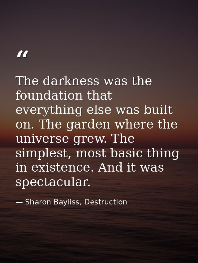 The darkness was the foundation that everything else was built on. The garden where the universe grew. The simplest, mos — Sharon Bayliss, Destruction