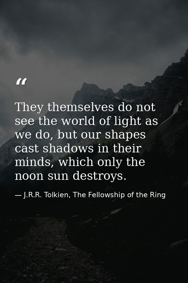 They themselves do not see the world of light as we do, but our shapes cast shadows in their minds, which only the noon  — J.R.R. Tolkien, The Fellowship of the Ring