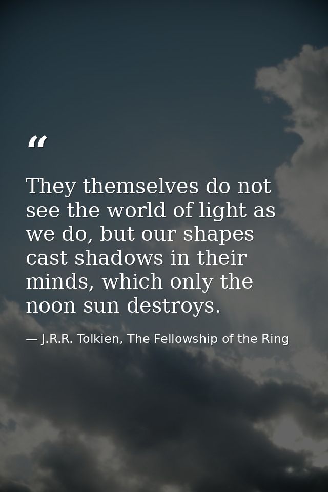 They themselves do not see the world of light as we do, but our shapes cast shadows in their minds, which only the noon  — J.R.R. Tolkien, The Fellowship of the Ring