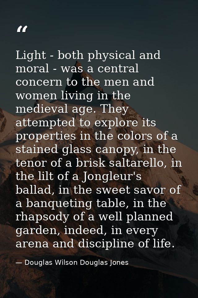 Light - both physical and moral - was a central concern to the men and women living in the medieval age. They attempted  — Douglas Wilson Douglas Jones