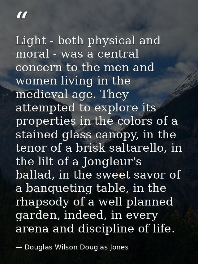 Light - both physical and moral - was a central concern to the men and women living in the medieval age. They attempted  — Douglas Wilson Douglas Jones