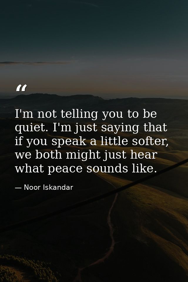 I'm not telling you to be quiet. I'm just saying that if you speak a little softer, we both might just hear what peace s — Noor Iskandar