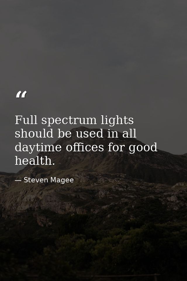 Full spectrum lights should be used in all daytime offices for good health. — Steven Magee