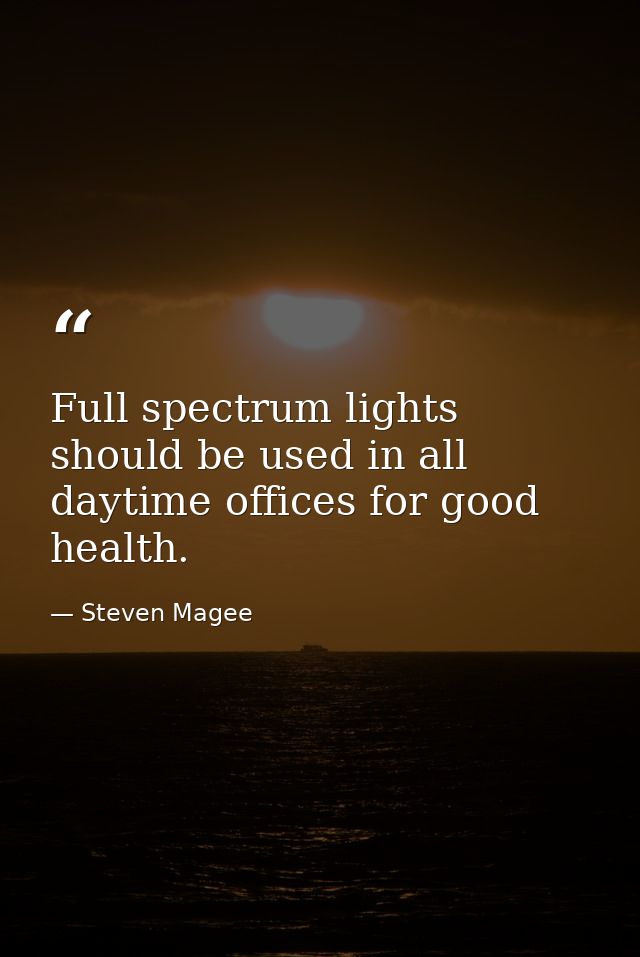 Full spectrum lights should be used in all daytime offices for good health. — Steven Magee