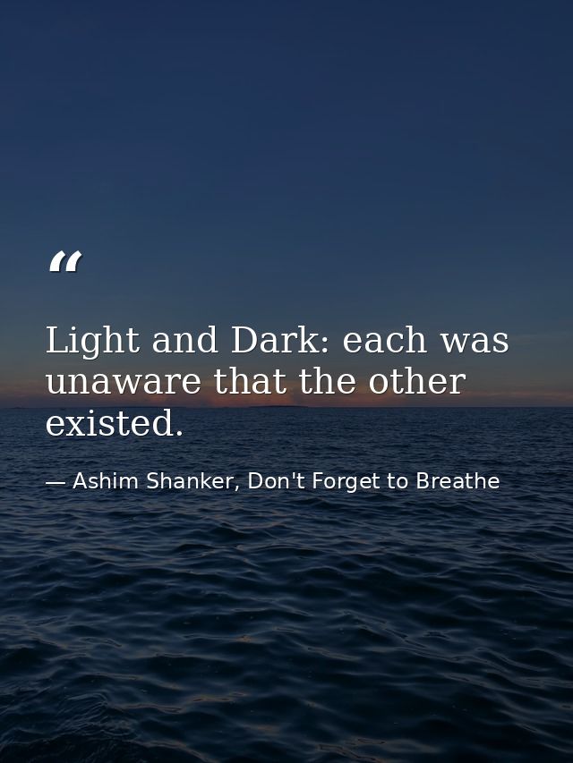 Light and Dark: each was unaware that the other existed. — Ashim Shanker, Don't Forget to Breathe