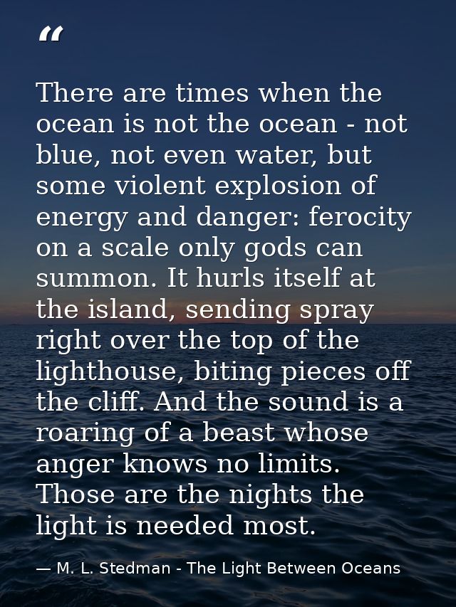 There are times when the ocean is not the ocean - not blue, not even water, but some violent explosion of energy and dan — M. L. Stedman - The Light Between Oceans