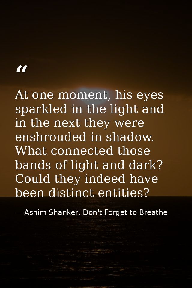 At one moment, his eyes sparkled in the light and in the next they were enshrouded in shadow. What connected those bands — Ashim Shanker, Don't Forget to Breathe