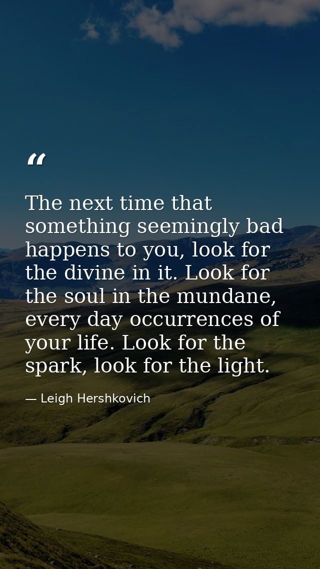 The next time that something seemingly bad happens to you, look for the divine in it. Look for the soul in the mundane,  — Leigh Hershkovich