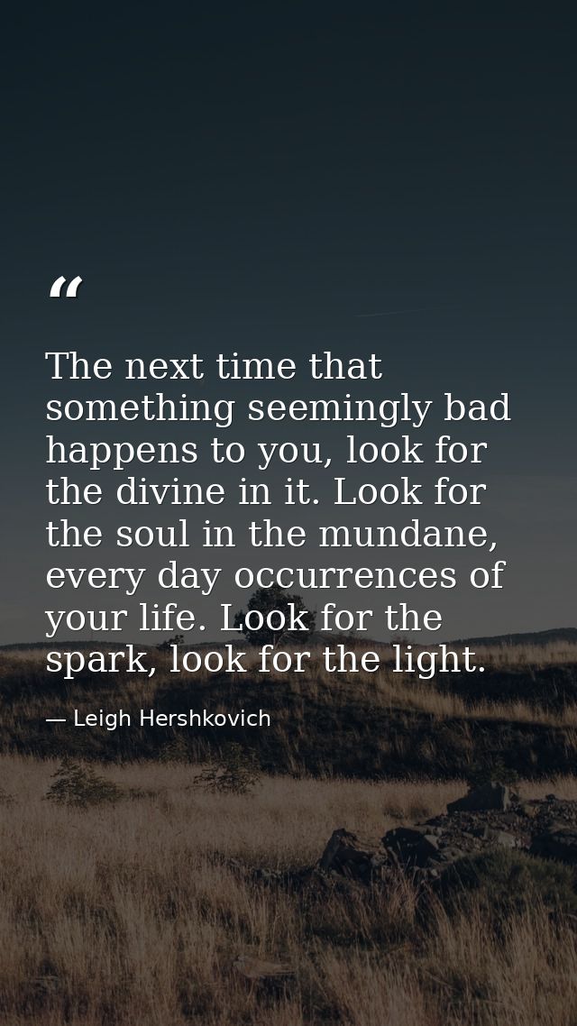 The next time that something seemingly bad happens to you, look for the divine in it. Look for the soul in the mundane,  — Leigh Hershkovich