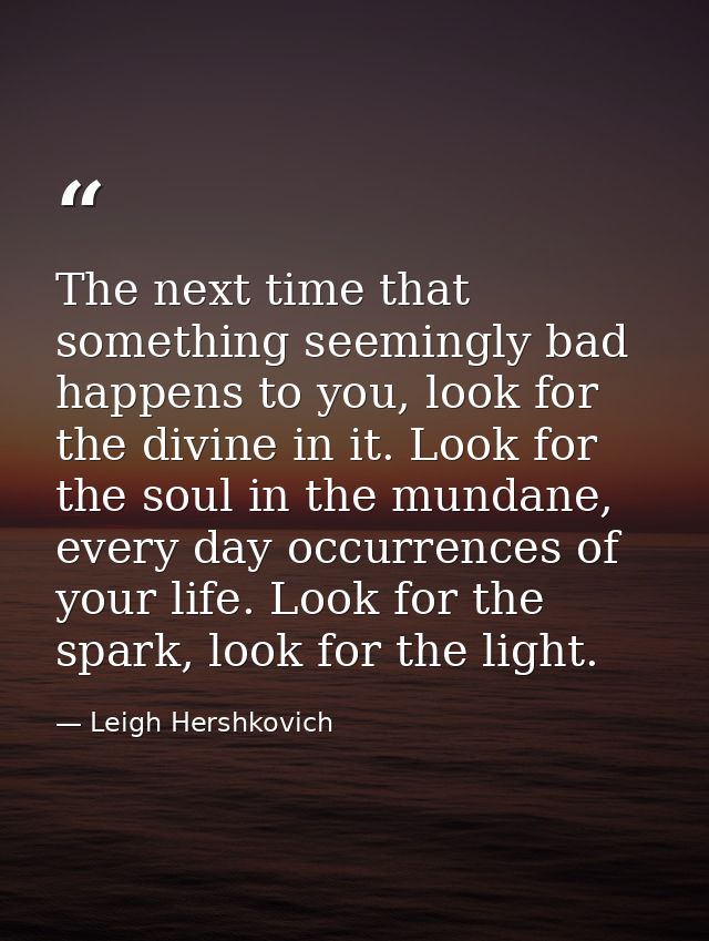 The next time that something seemingly bad happens to you, look for the divine in it. Look for the soul in the mundane,  — Leigh Hershkovich