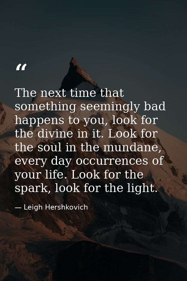 The next time that something seemingly bad happens to you, look for the divine in it. Look for the soul in the mundane,  — Leigh Hershkovich
