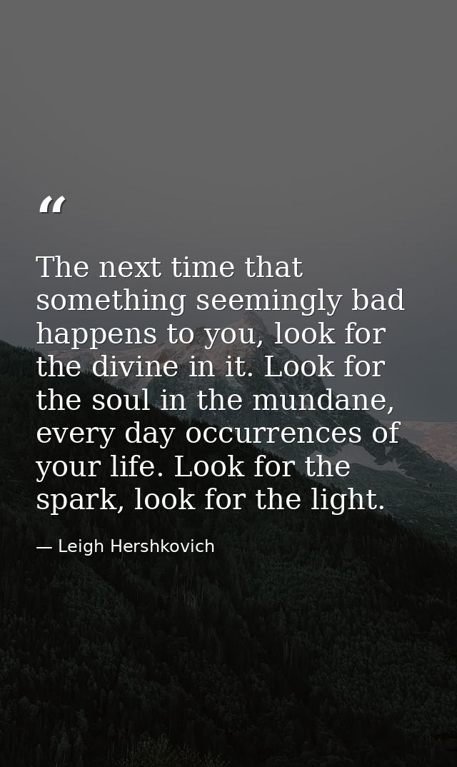The next time that something seemingly bad happens to you, look for the divine in it. Look for the soul in the mundane,  — Leigh Hershkovich