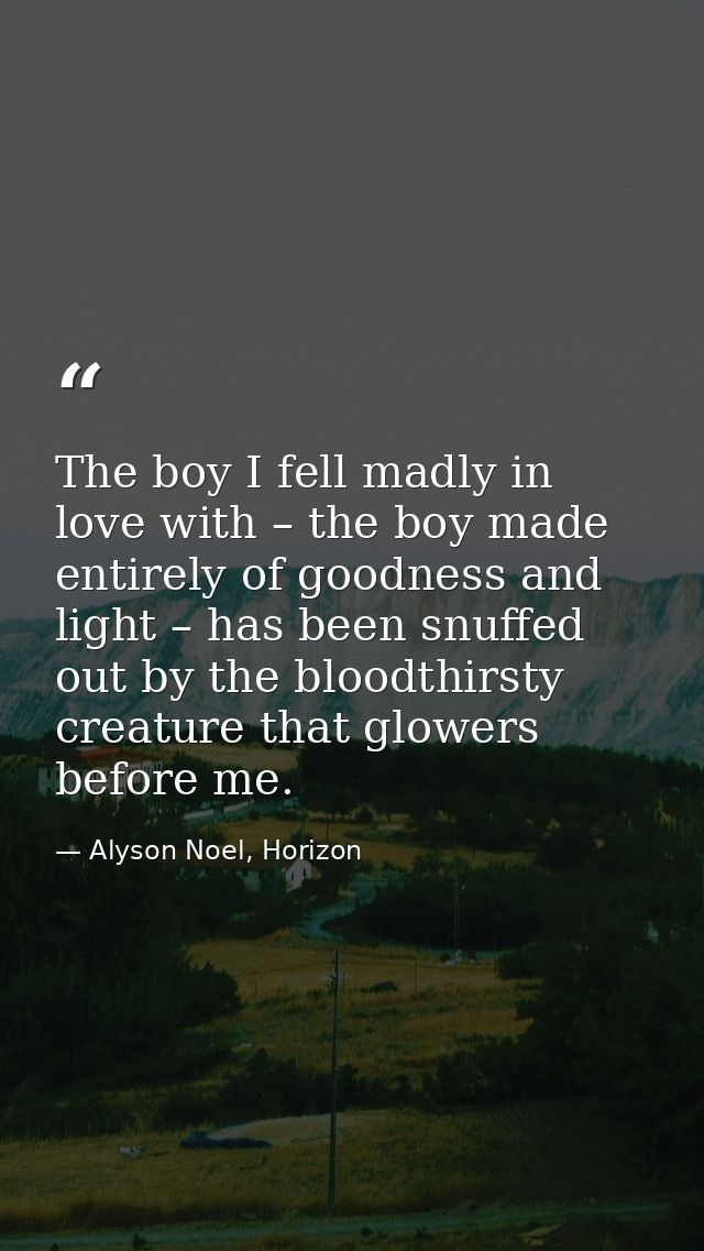 The boy I fell madly in love with – the boy made entirely of goodness and light – has been snuffed out by the bloodthirs — Alyson Noel, Horizon